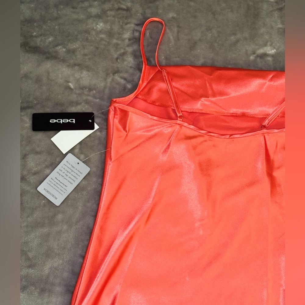 Bebe Size L Orange Satin Midi Dress with Cowl Neck NWT - Picture 6 of 9